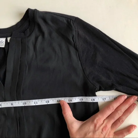 TWIK XS Black Long Sleeve Mixed Fabric Pleated Top - Picture 12 of 15